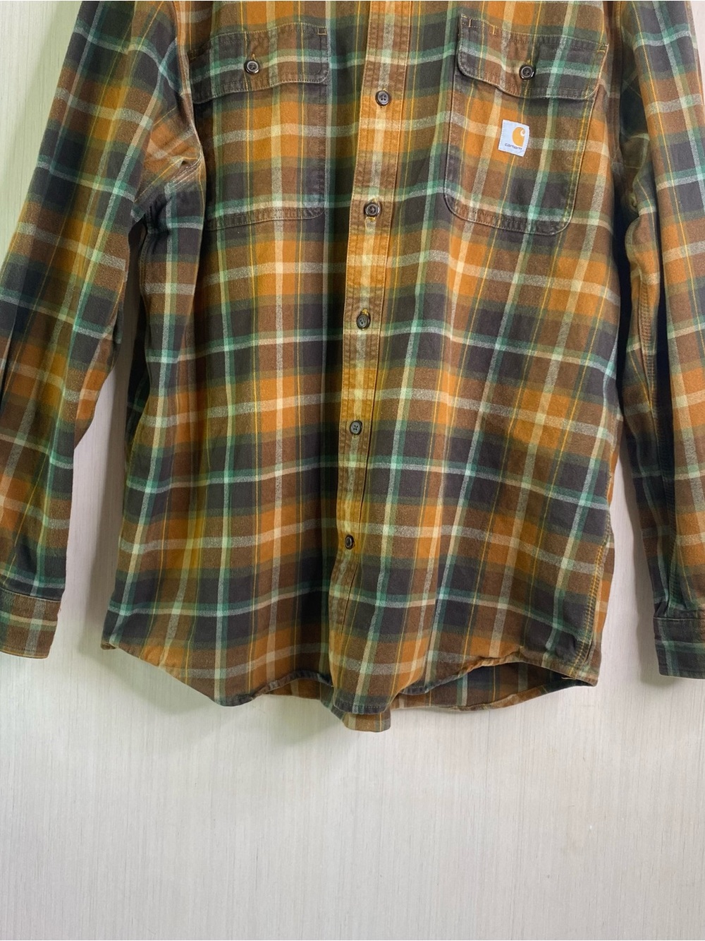 Carhartt Loose Fit Heavyweight Plaid Flannel Shirt - Mustard, Green, Brown Large - Picture 4 of 7